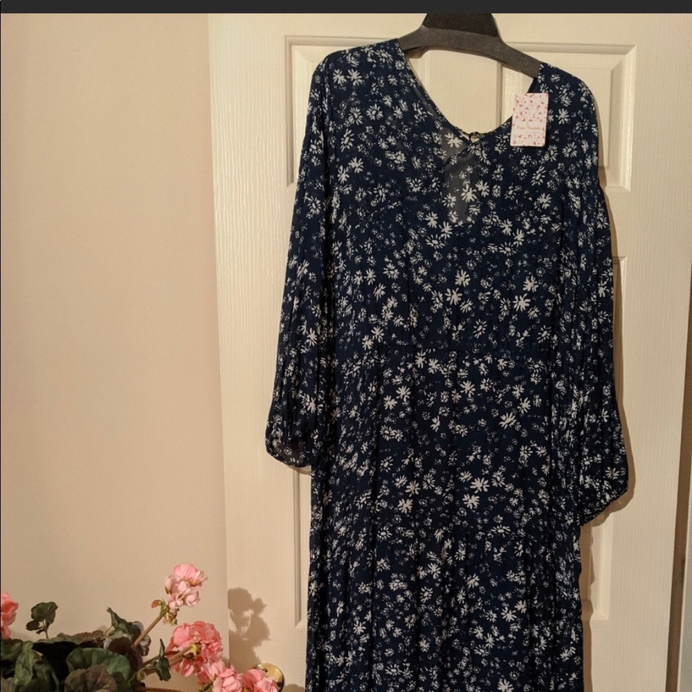 Free People Midnight Blue Floral Long Sleeve Dress